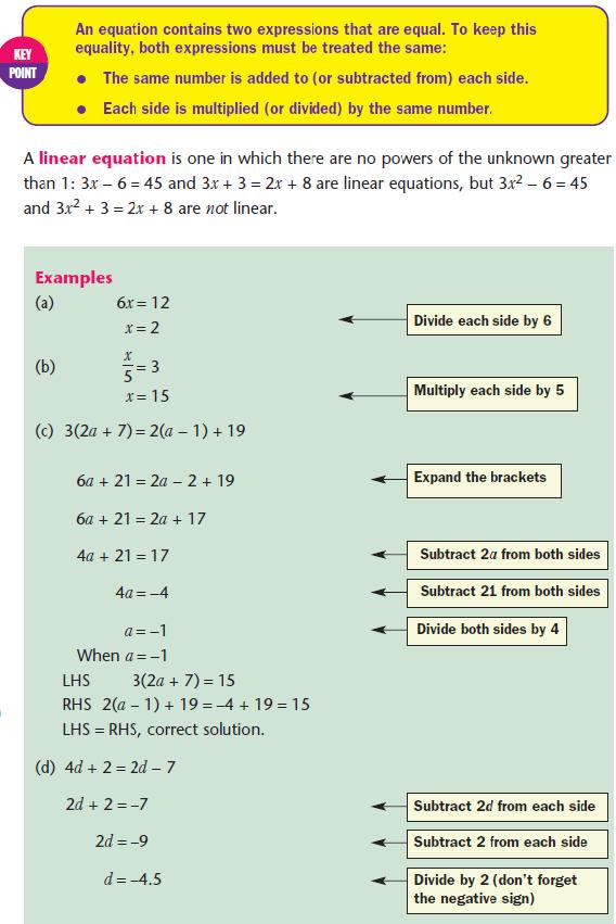 Linear Equations Gcse revision Maths Number and algebra Algebra